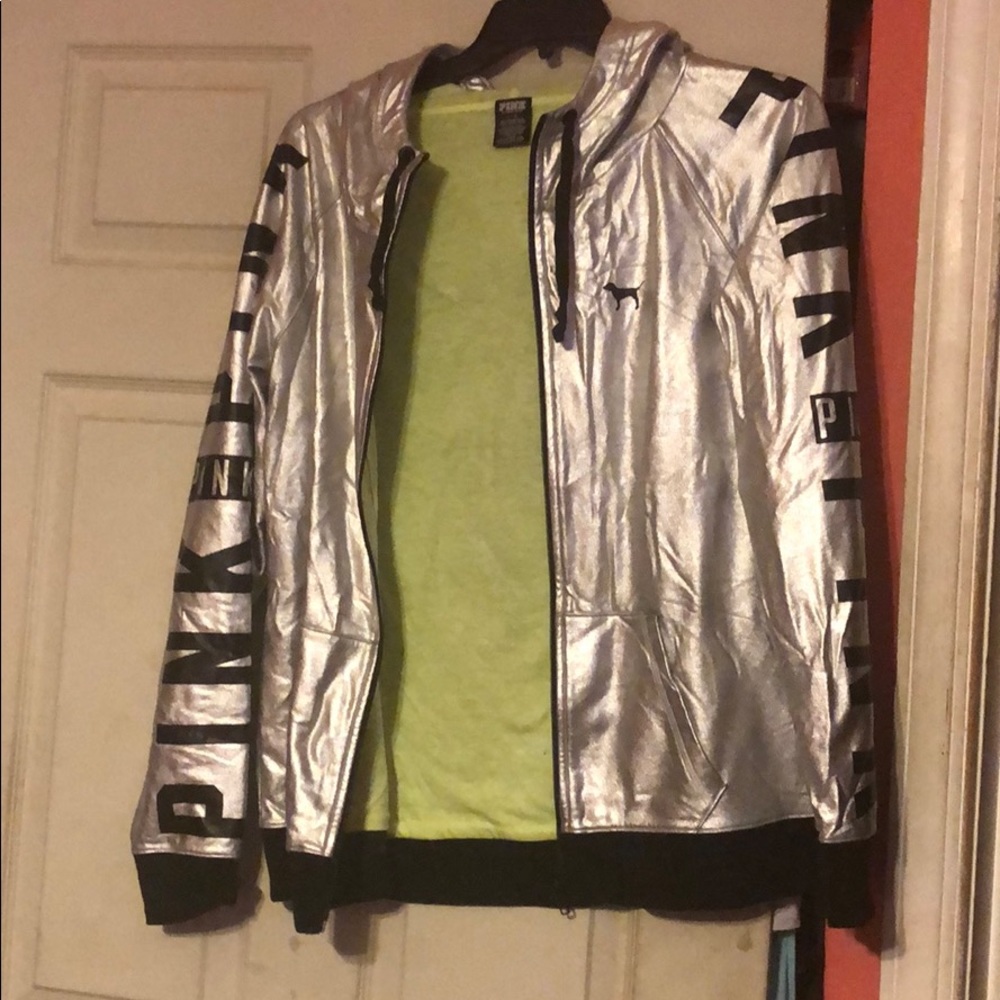 Vs pink hard to find, metallic silver  jacket